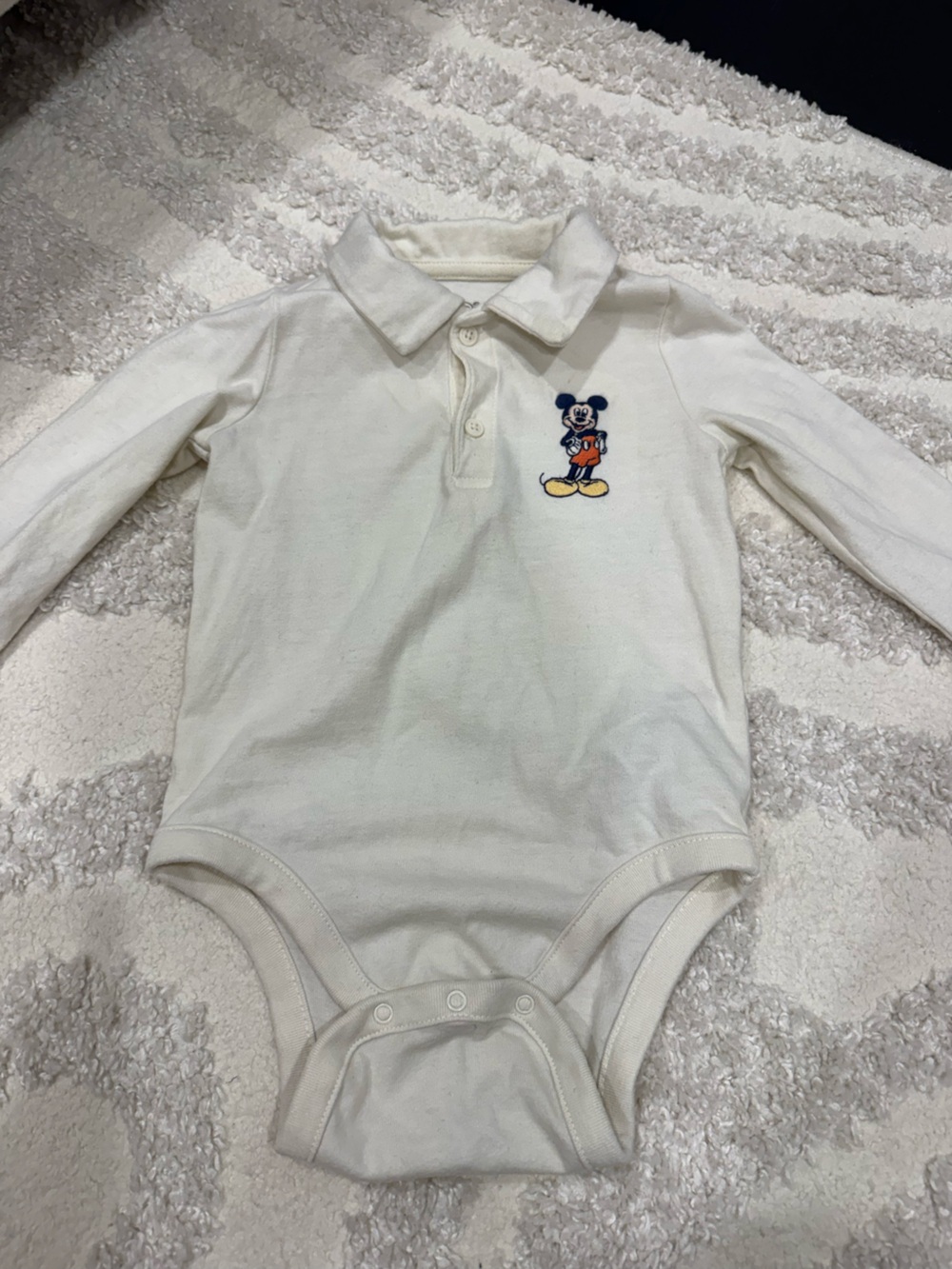 GAP Off-White Long-Sleeve Polo One-Piece with Embroidered Character